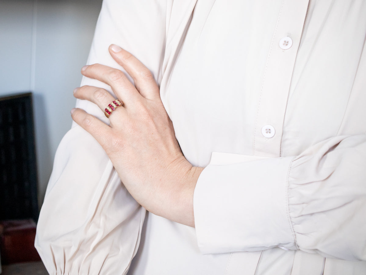 Glittering Yellow Gold Ruby and Diamond Band
