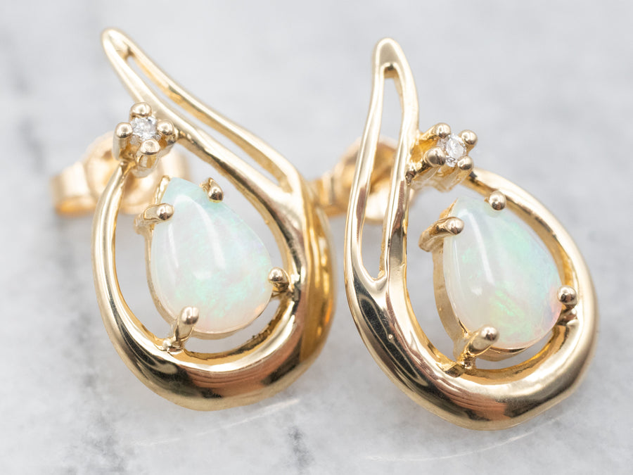 Australian Opal and Diamond Drop Earrings