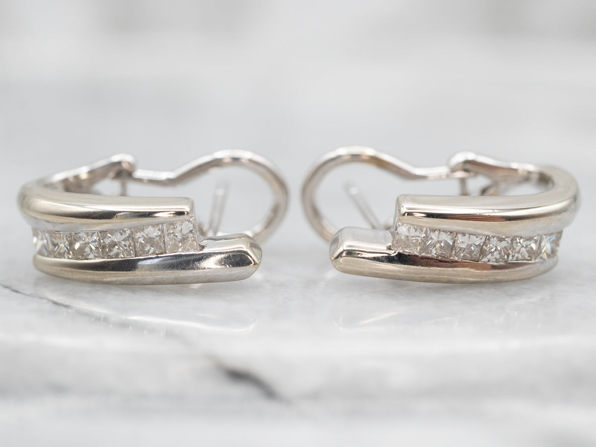 Beautiful White Gold Princess Cut Diamond Drop Earrings