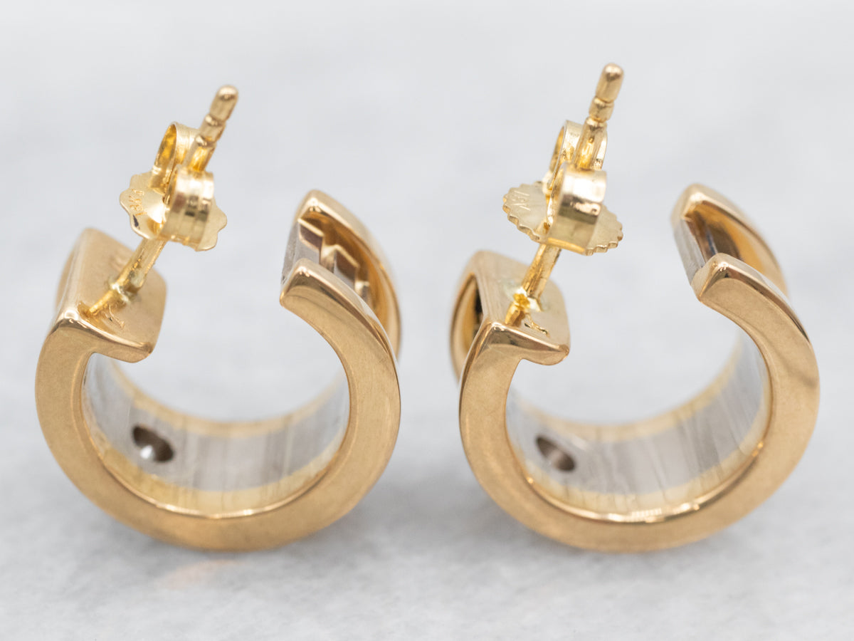 Substantial Two Tone Hoop Earrings with Diamond Accents