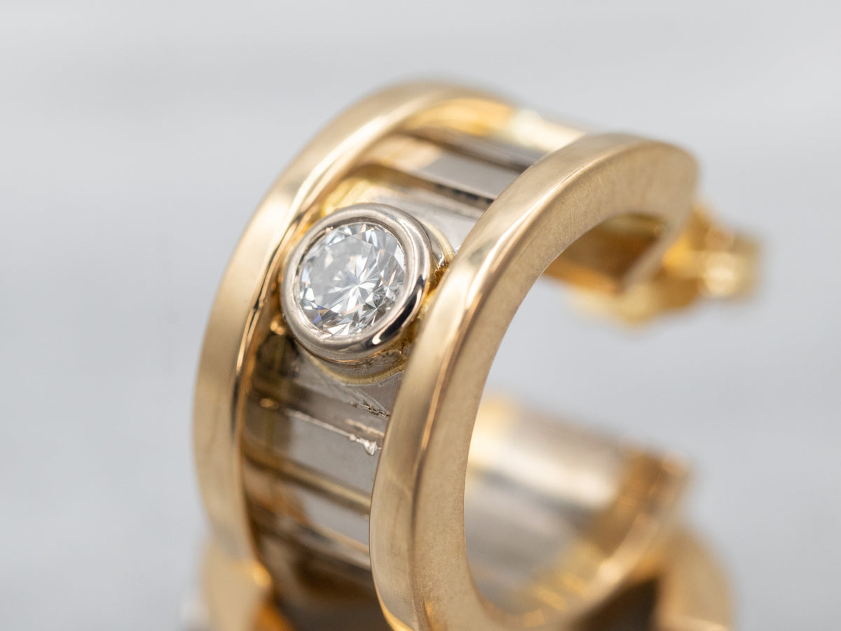 Substantial Two Tone Hoop Earrings with Diamond Accents