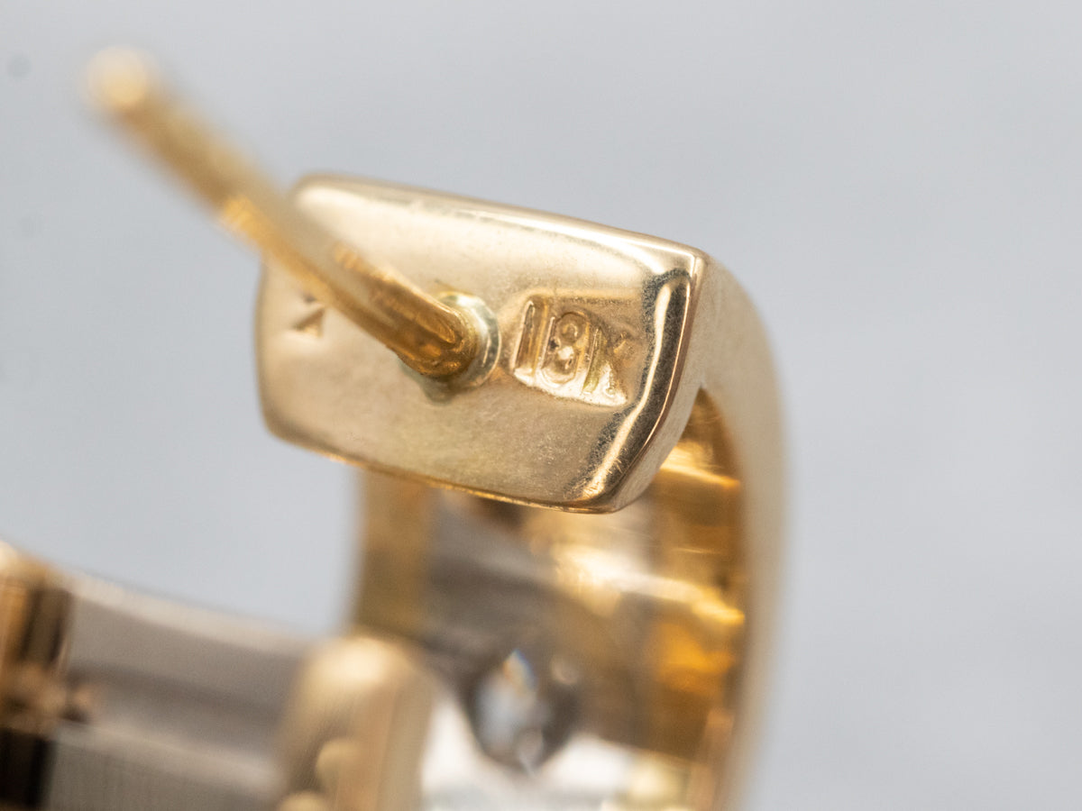 Substantial Two Tone Hoop Earrings with Diamond Accents