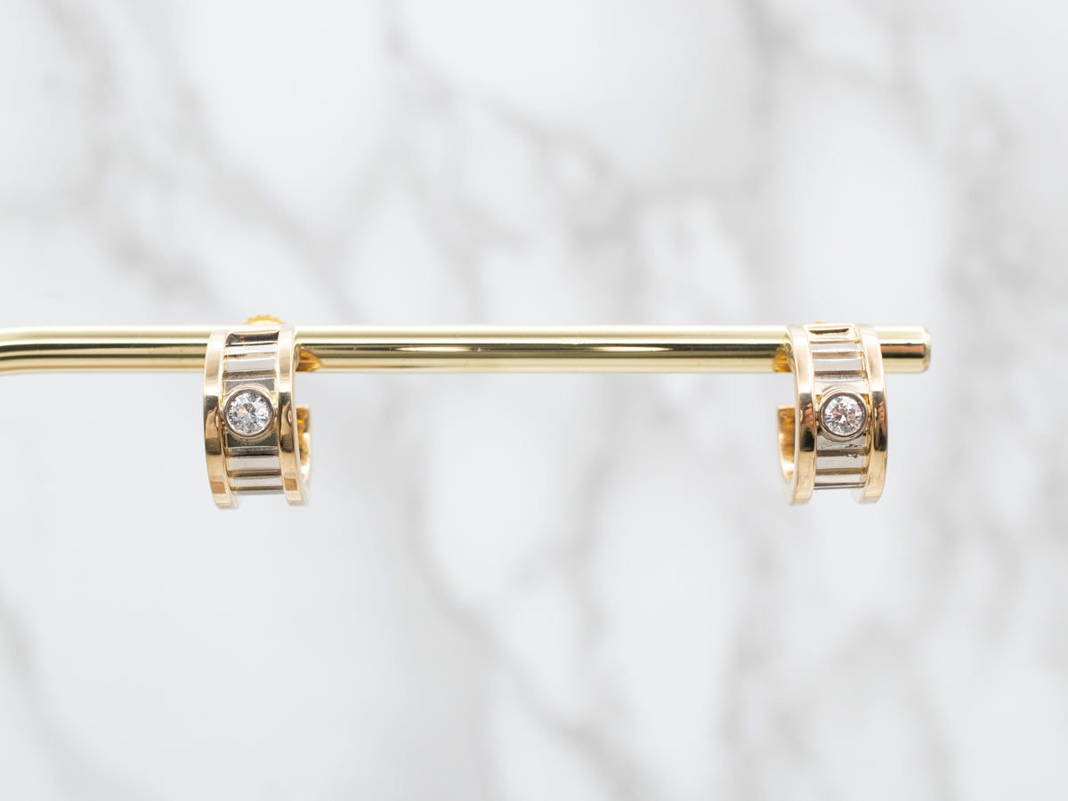 Substantial Two Tone Hoop Earrings with Diamond Accents