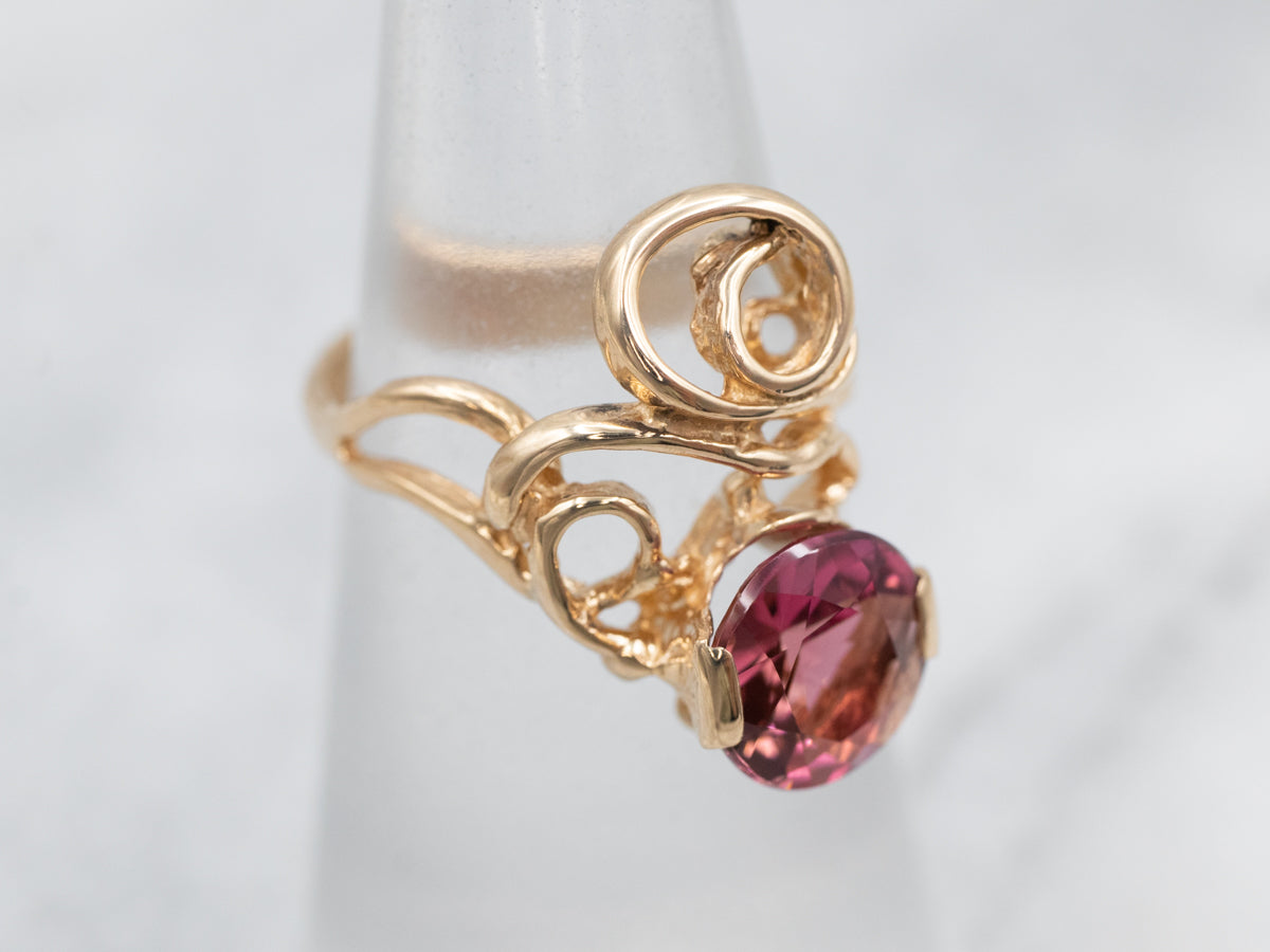 Elegant Yellow Gold Pink Tourmaline Bypass Ring