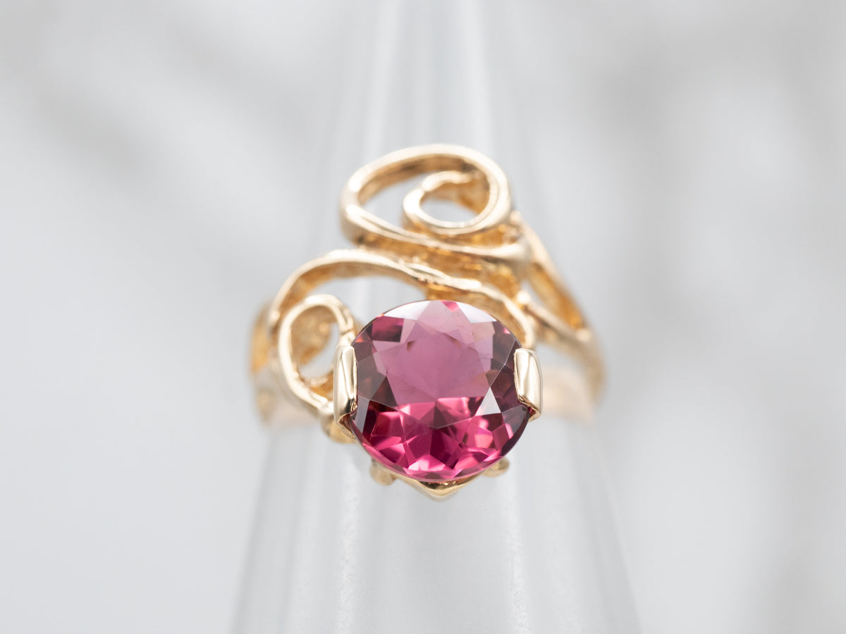 Elegant Yellow Gold Pink Tourmaline Bypass Ring