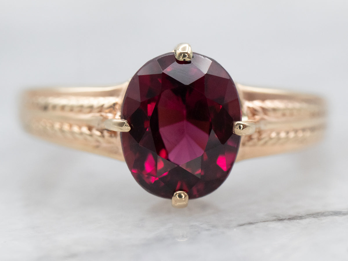 Gorgeous Yellow Gold Rhodolite Garnet Ring