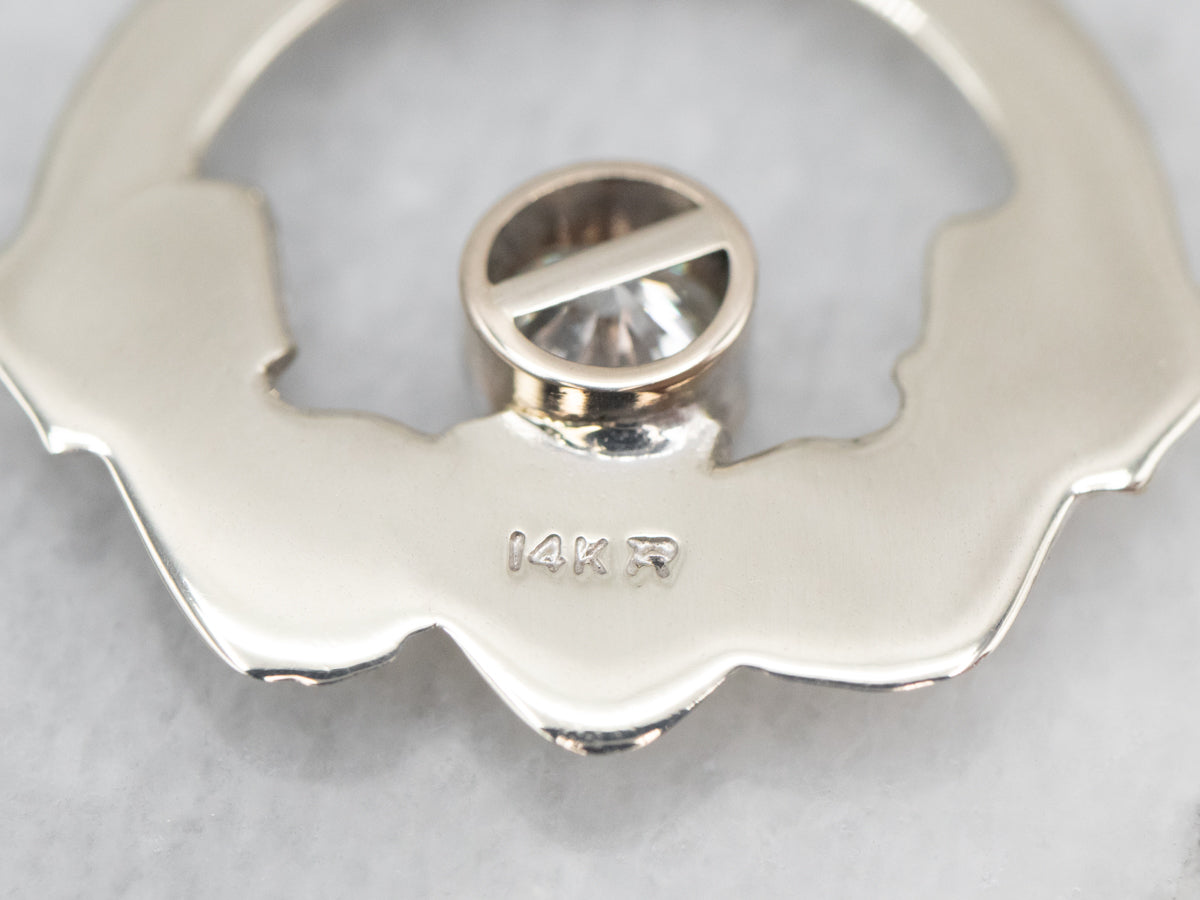 Classic White Gold and Diamond Claddagh Charm or Pendant