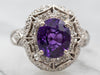 Incredible White Gold Amethyst and Diamond Halo Ring