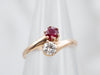 Sweet Yellow Gold Diamond and Ruby Bypass Ring