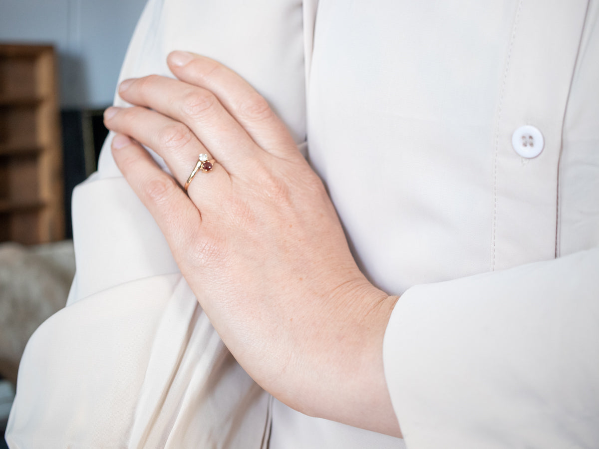 Sweet Yellow Gold Diamond and Ruby Bypass Ring