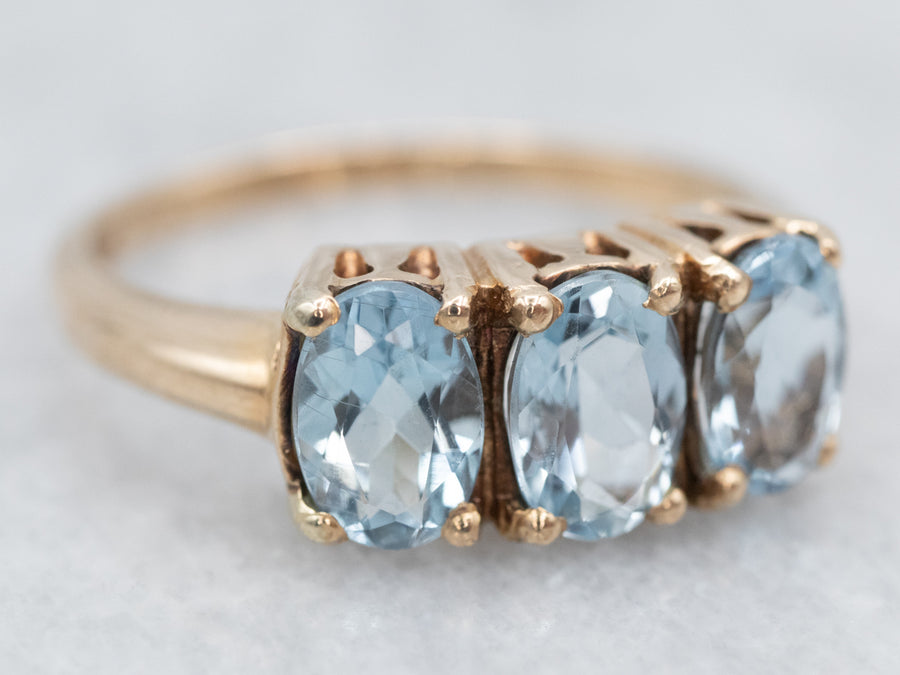 Vintage Gold Aquamarine Three Stone Ring