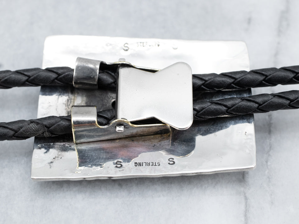 Sterling Silver Vintage Leather and Turquoise Bolo