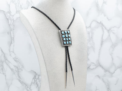 Sterling Silver Vintage Leather and Turquoise Bolo