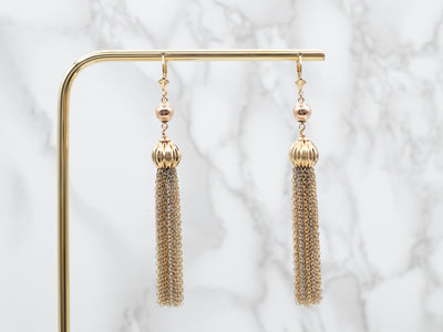 Vintage Two Tone Gold Tassel Drop Earrings