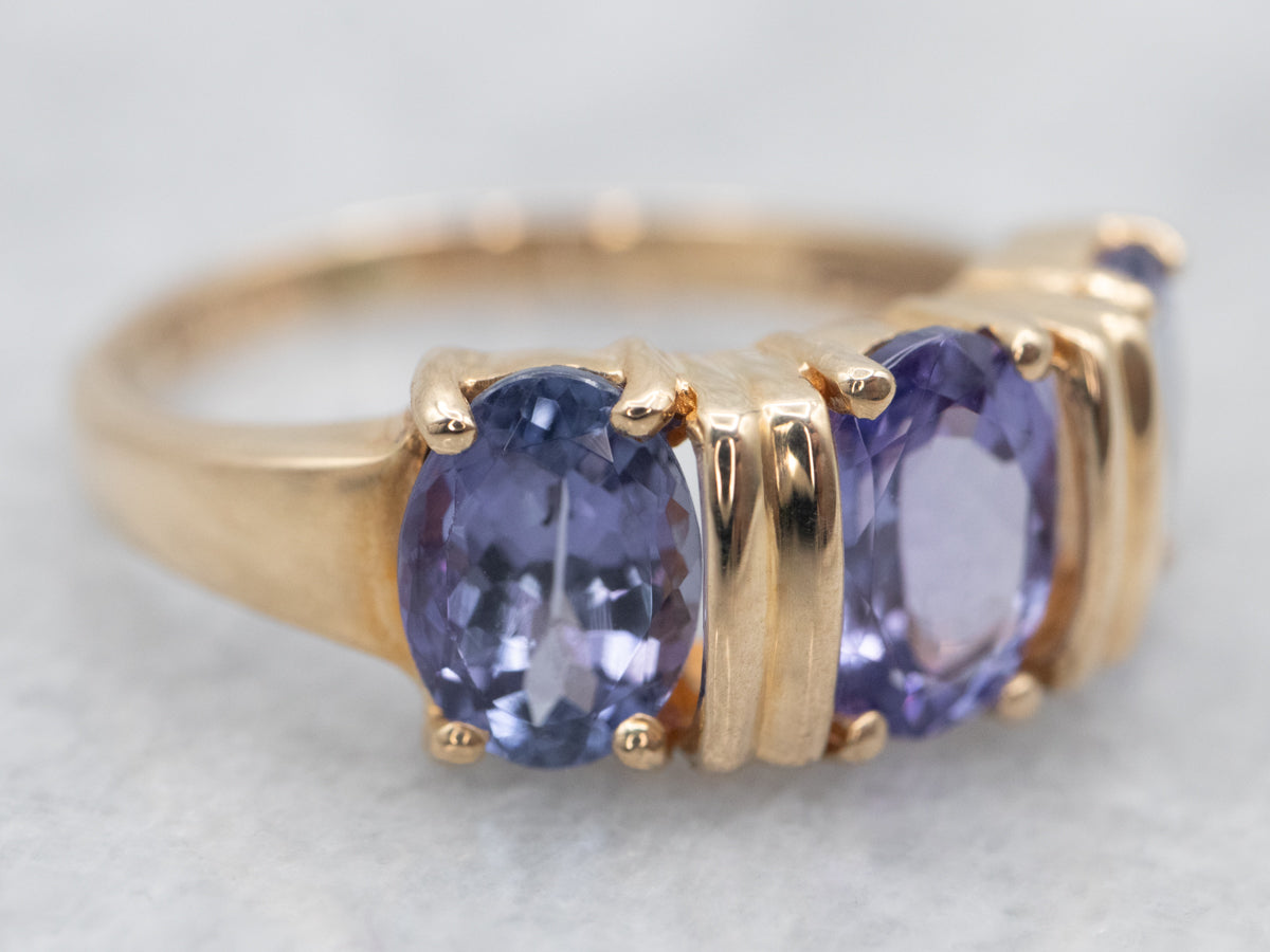 Yellow Gold Three Stone Tanzanite Ring