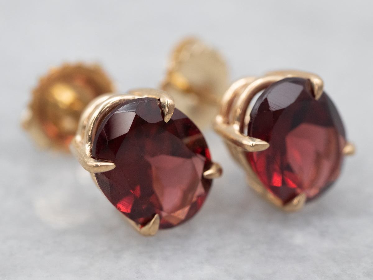 Yellow Gold Pyrope Garnet Stud Earrings