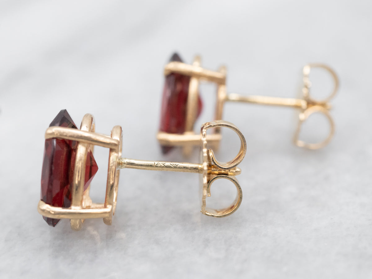 Yellow Gold Pyrope Garnet Stud Earrings
