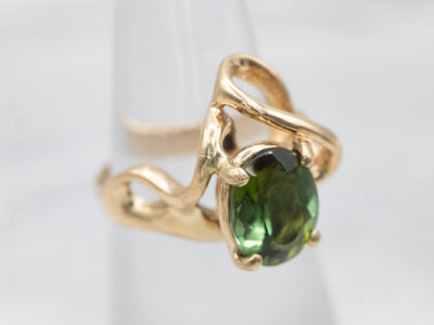 Modernist Green Tourmaline Solitaire Ring