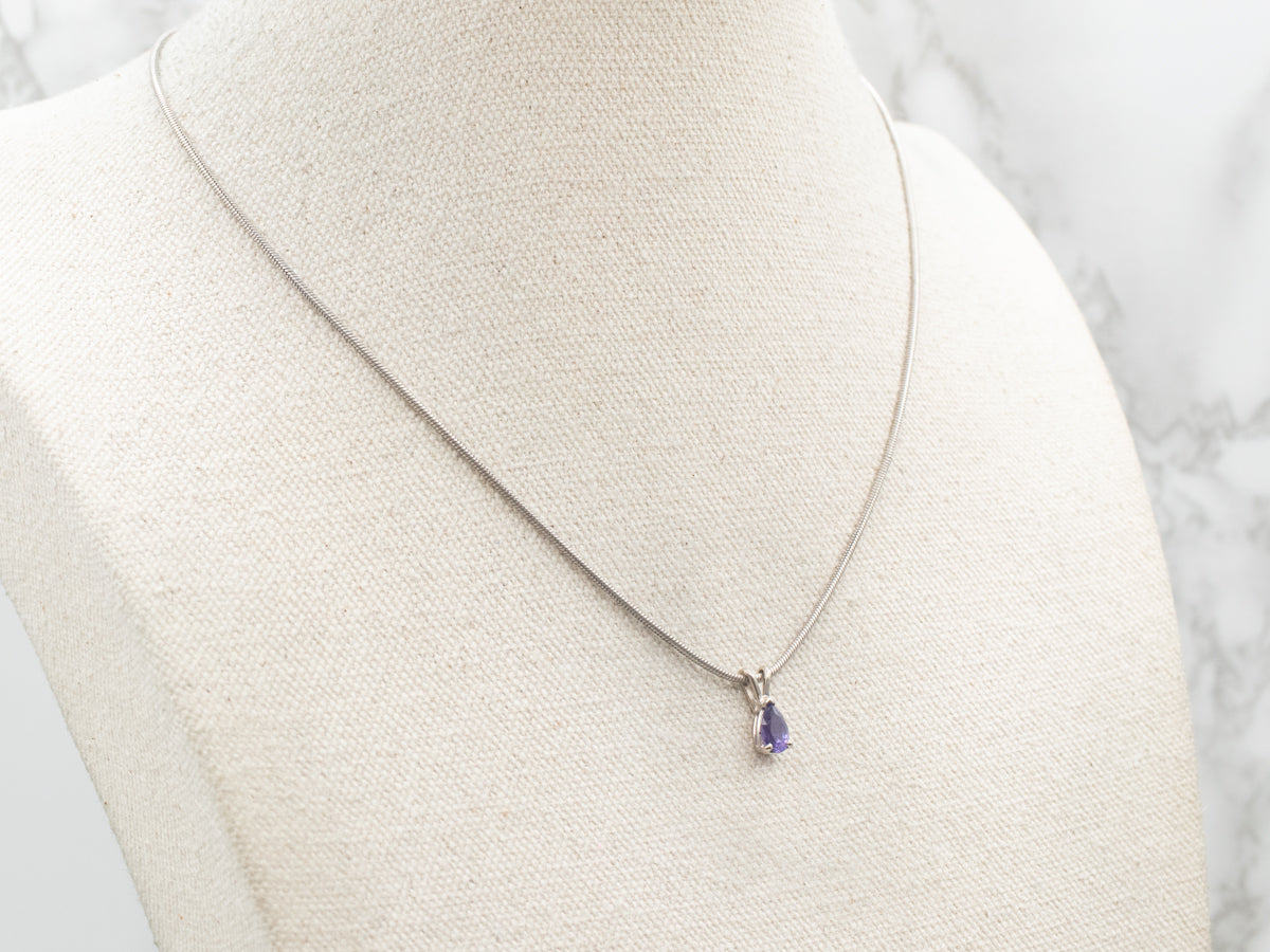 Teardrop Purple Sapphire Solitaire Pendant