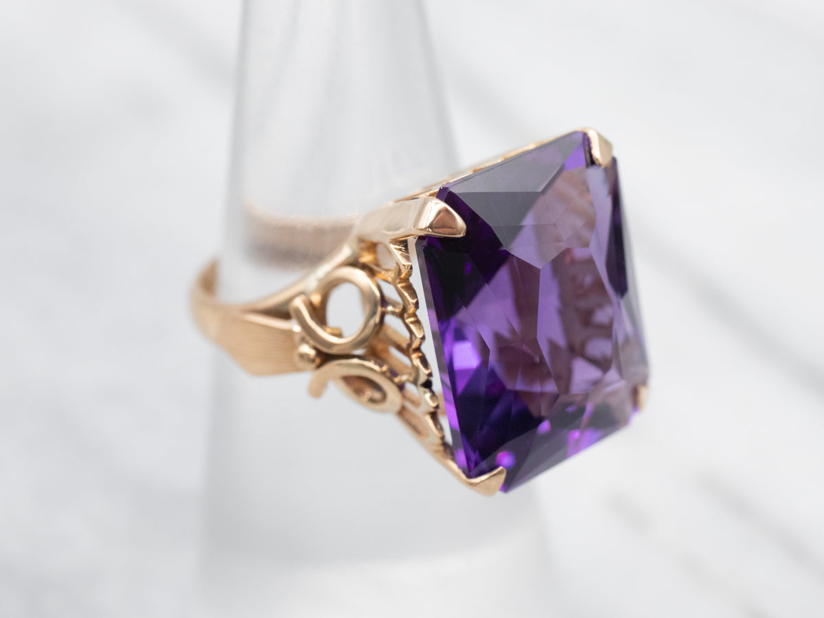 Ornate Yellow Gold Amethyst Ring