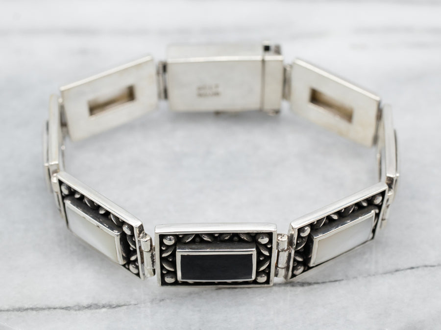 Lovely Onyx and Mother Of Pearl Panel Bracelet