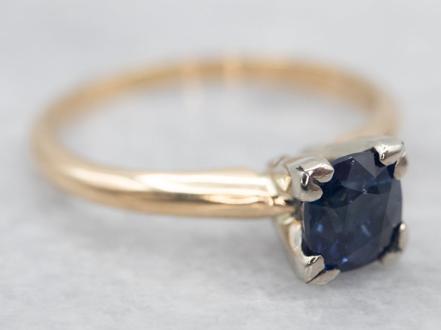 Two Tone Gold Sapphire Solitaire Engagement Ring
