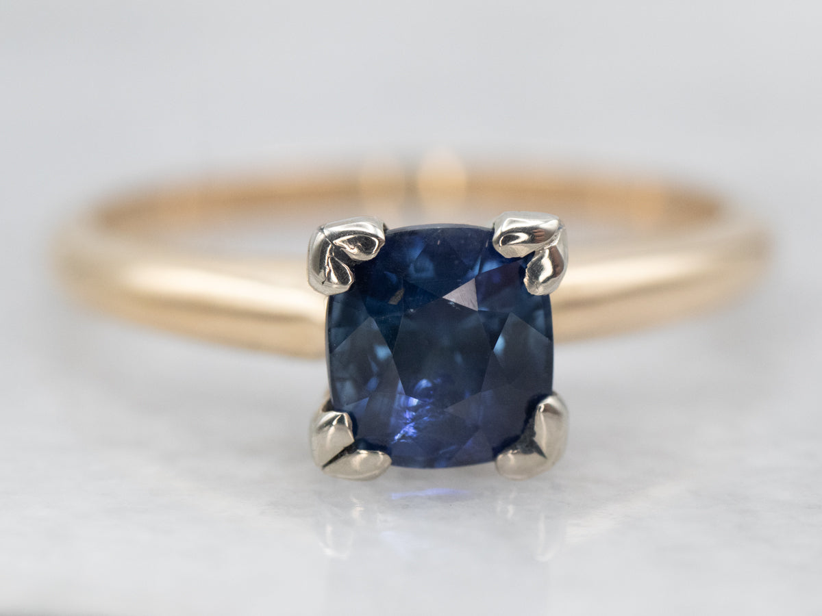 Two Tone Gold Sapphire Solitaire Engagement Ring