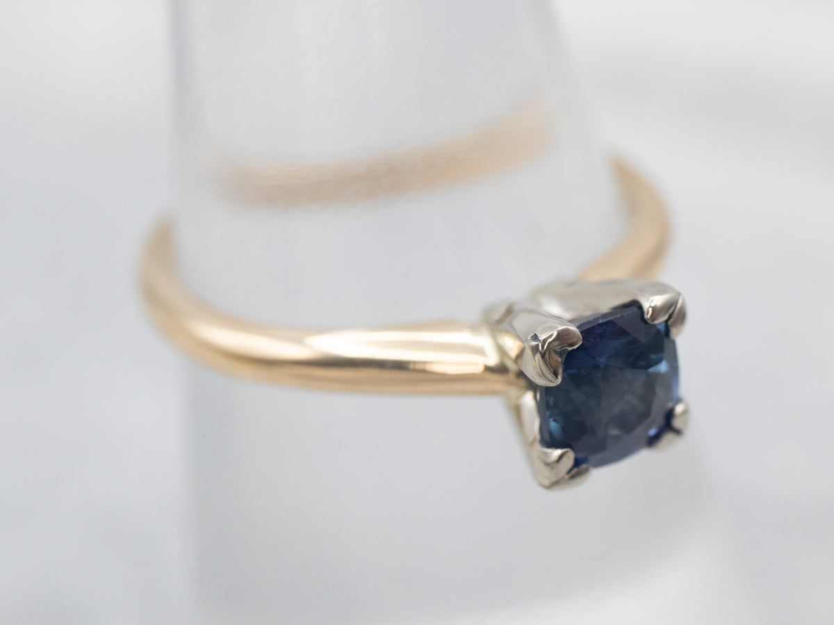 Two Tone Gold Sapphire Solitaire Engagement Ring