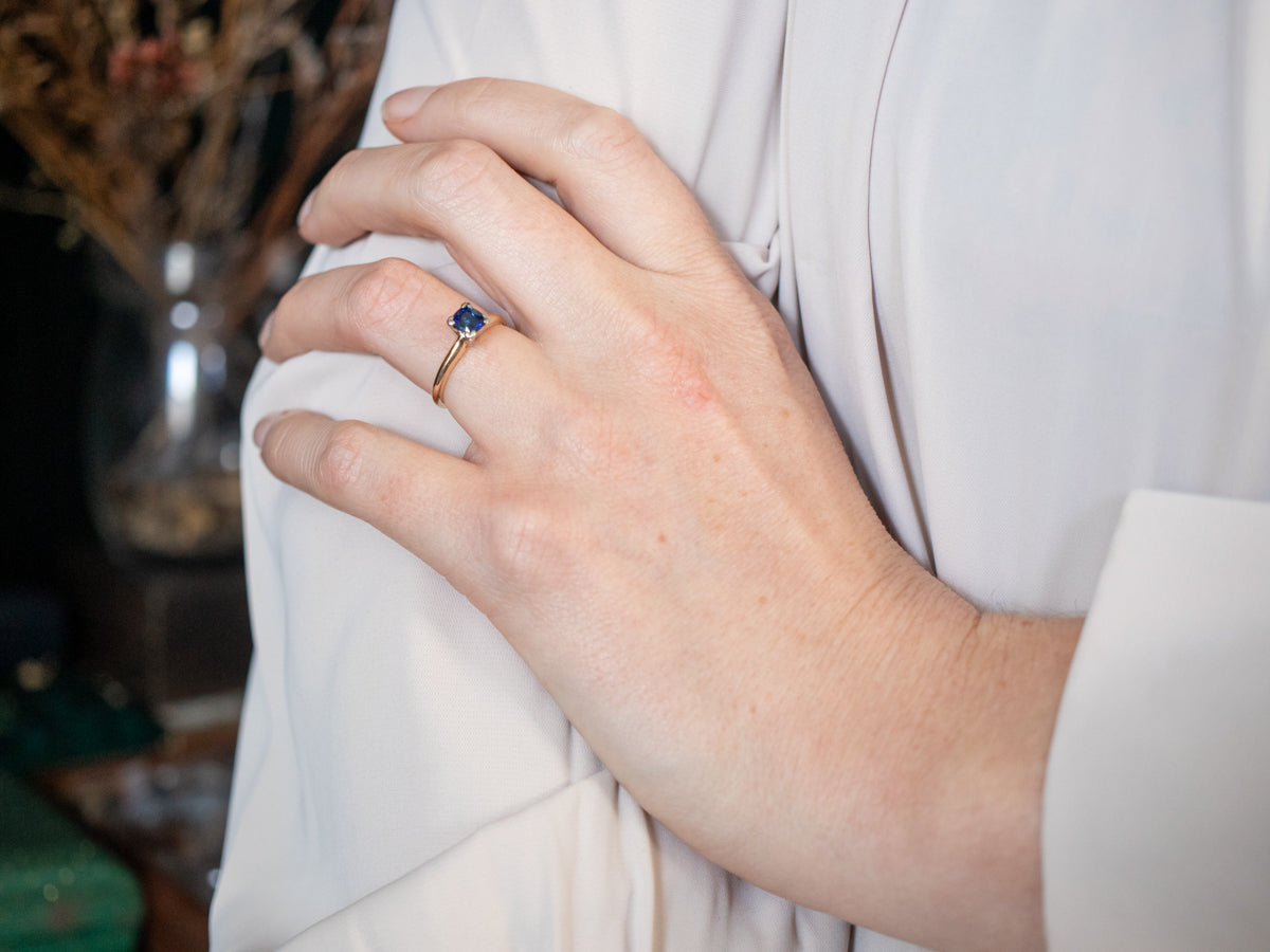 Two Tone Gold Sapphire Solitaire Engagement Ring