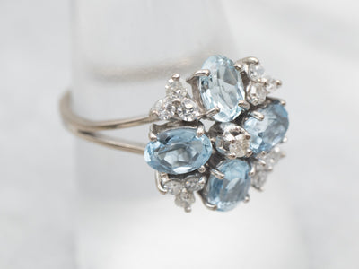White Gold Aquamarine and Diamond Floral Ring