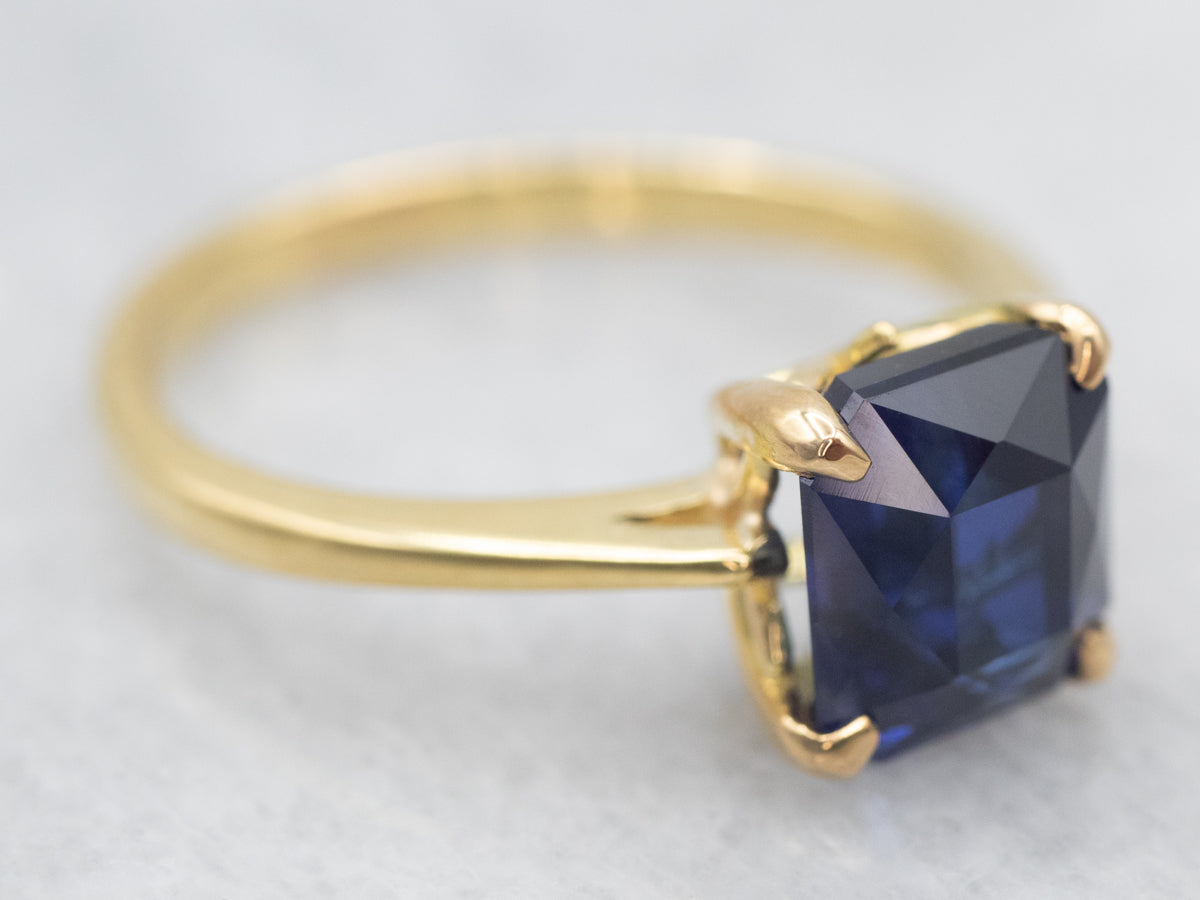 18K Gold Sapphire Solitaire Engagement Ring