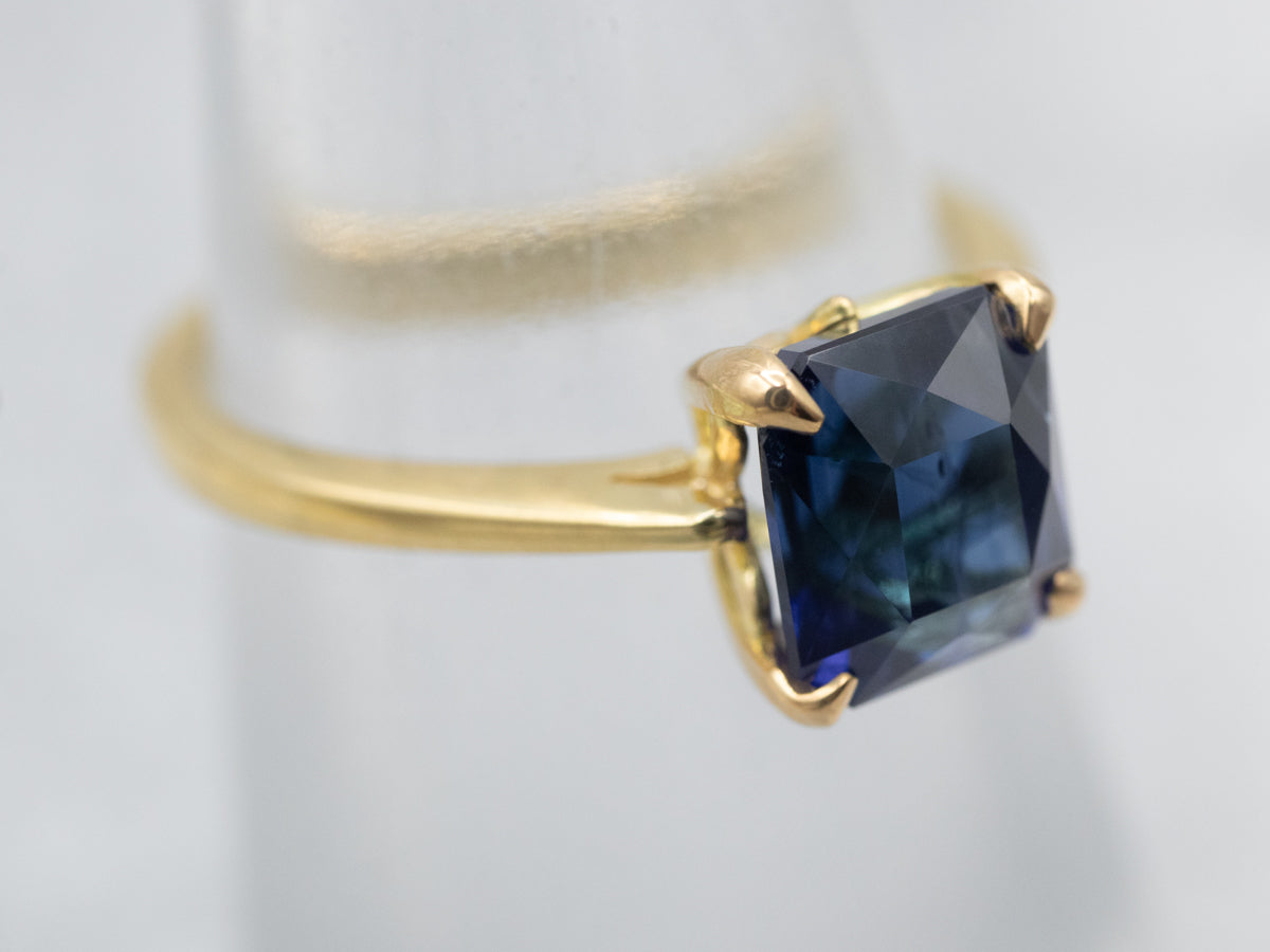 18K Gold Sapphire Solitaire Engagement Ring