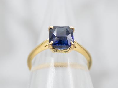 18K Gold Sapphire Solitaire Engagement Ring