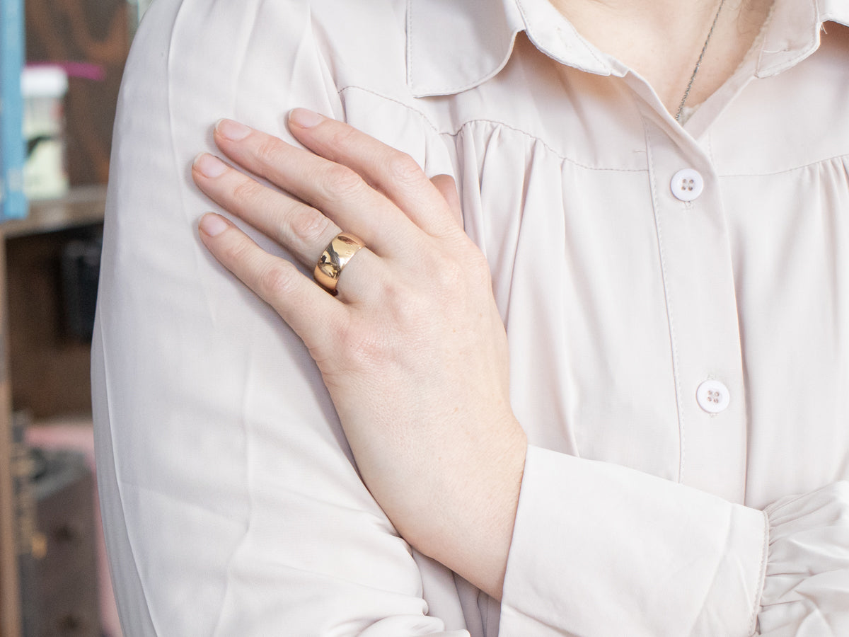 Unisex Art Carved Wide Gold Band