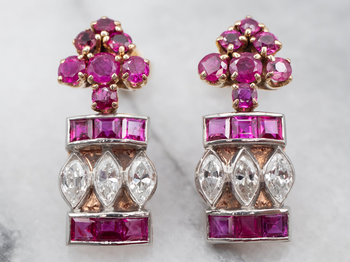 Stunning Ruby and Diamond Encrusted Drop Earrings