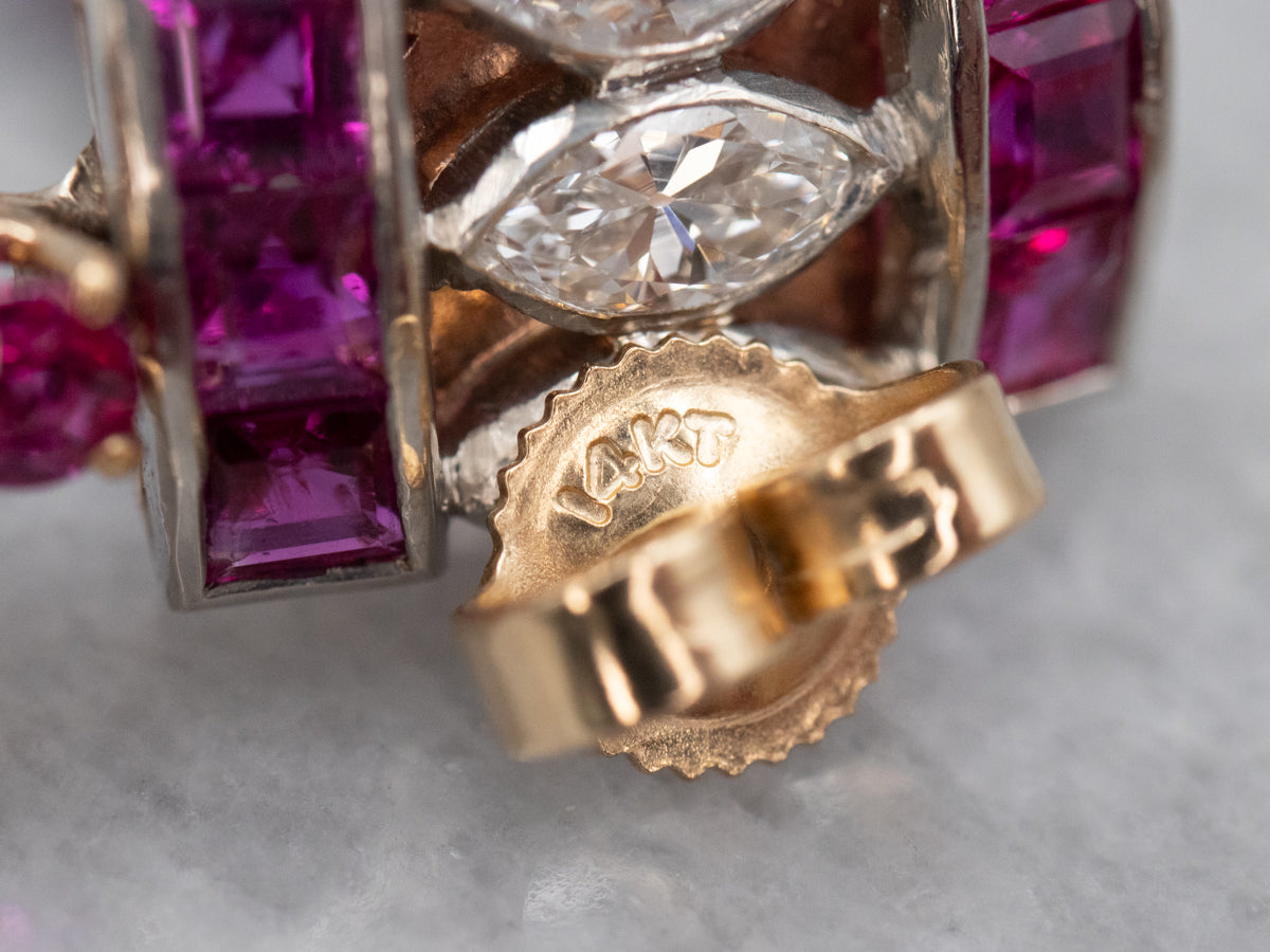 Stunning Ruby and Diamond Encrusted Drop Earrings