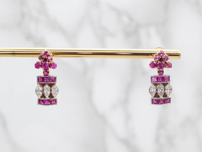 Stunning Ruby and Diamond Encrusted Drop Earrings