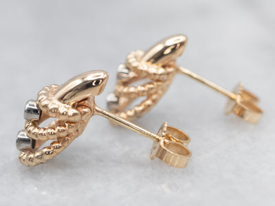 Gold Diamond Rope Twist Drop Earrings
