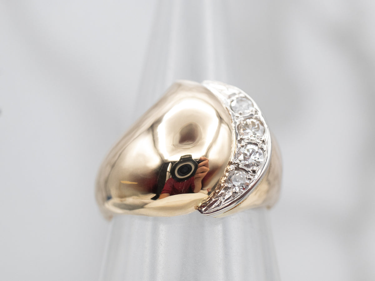 Modernist Domed Diamond Encrusted Ring