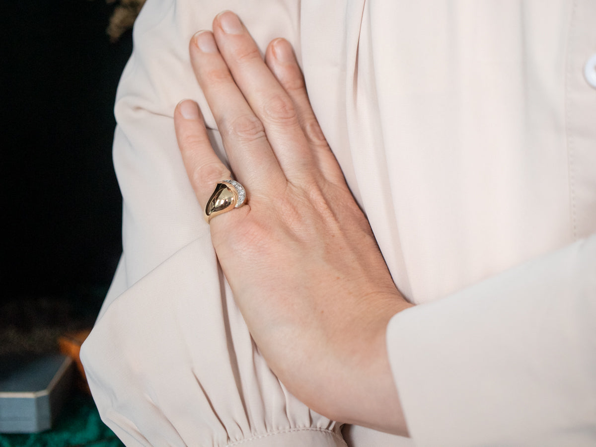 Modernist Domed Diamond Encrusted Ring