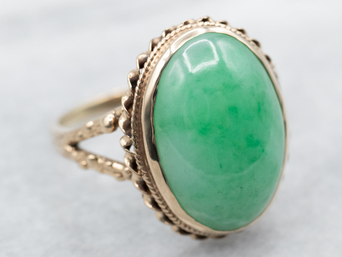 Mid Century Twisting Gold Jade Ring
