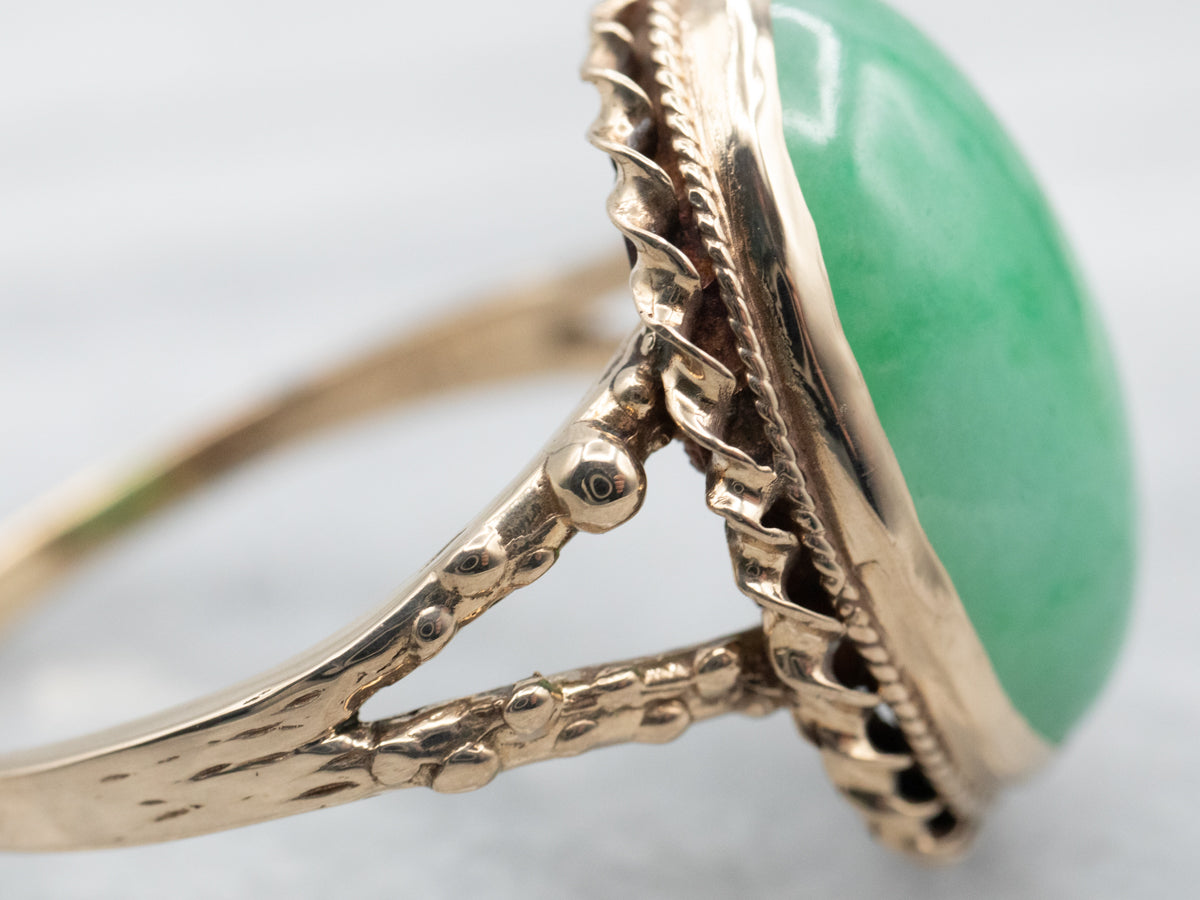 Mid Century Twisting Gold Jade Ring