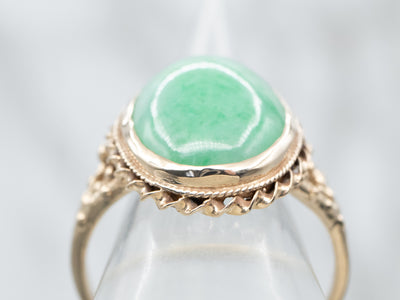 Mid Century Twisting Gold Jade Ring