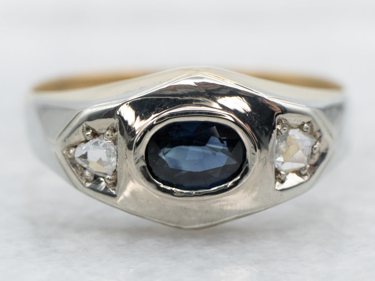 Two Tone East West Sapphire and Diamond Ring