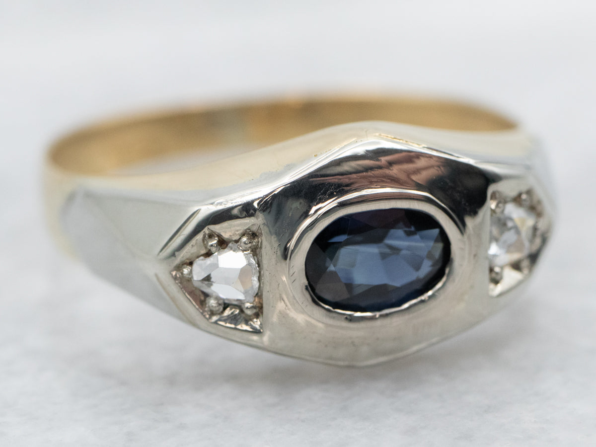Two Tone East West Sapphire and Diamond Ring