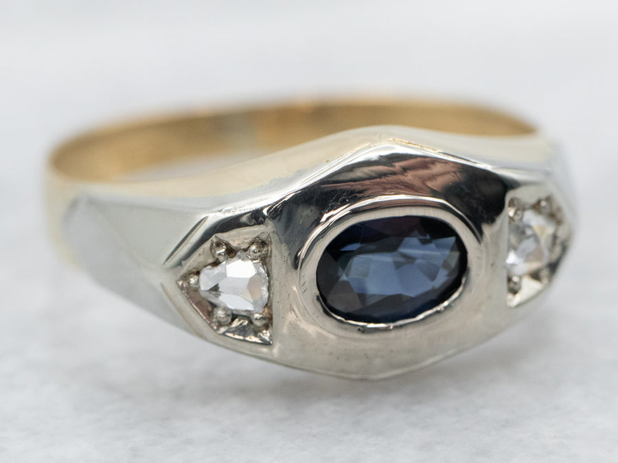 Two Tone East West Sapphire and Diamond Ring
