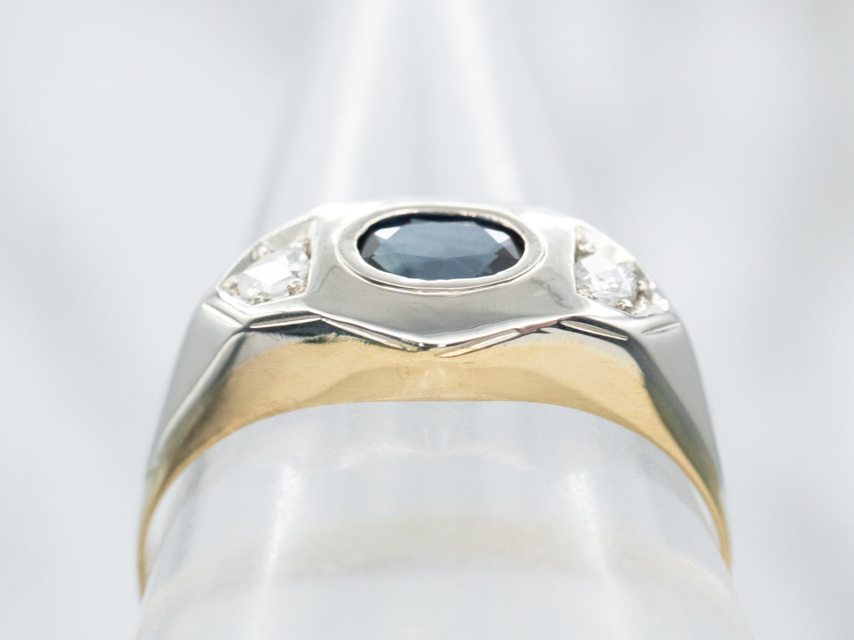 Two Tone East West Sapphire and Diamond Ring