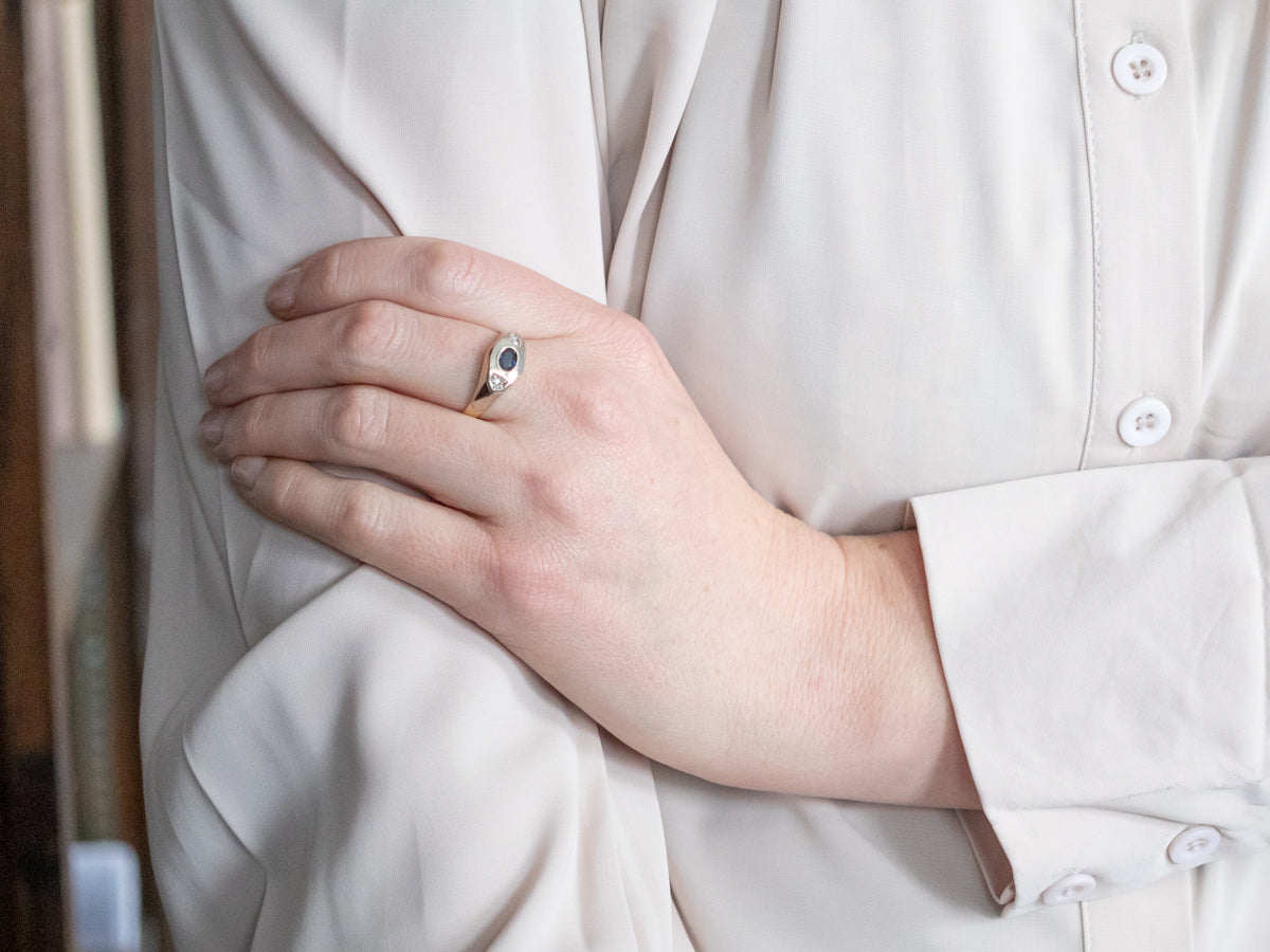 Two Tone East West Sapphire and Diamond Ring