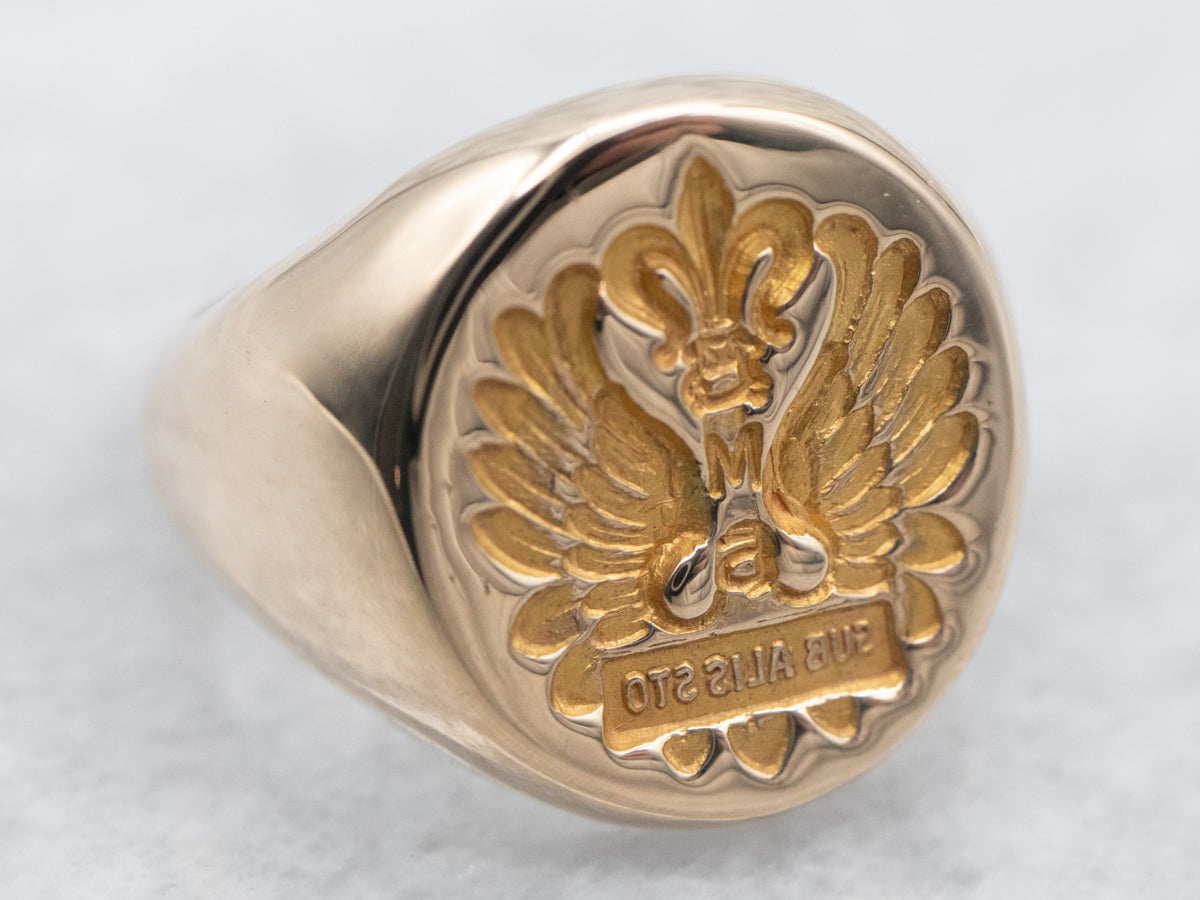 Anillo de sello con escudo familiar vintage