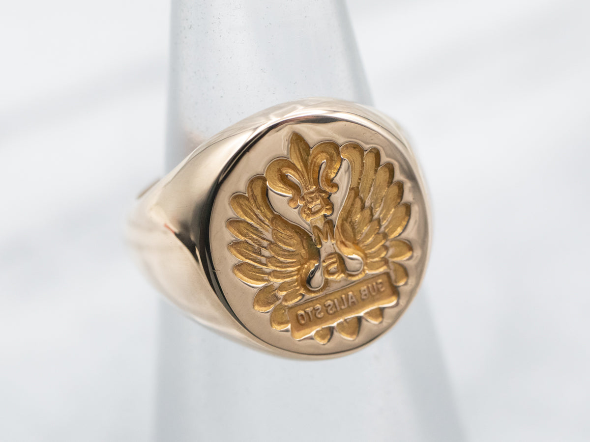 Anillo de sello con escudo familiar vintage